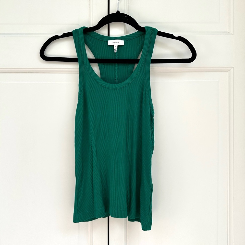 REISS Green Ribbed Racerback Tank Top - Picture 6 of 14